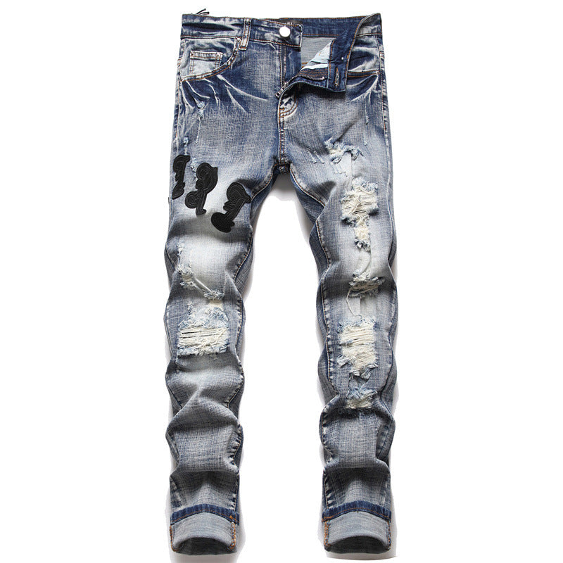 'Black Lettered Ripped Denim' Jeans