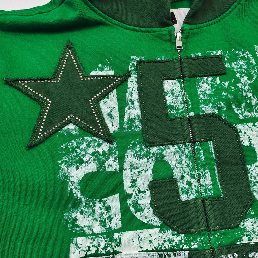 Sp5der Triple 5 Stitch Zip Up Hoodie Green