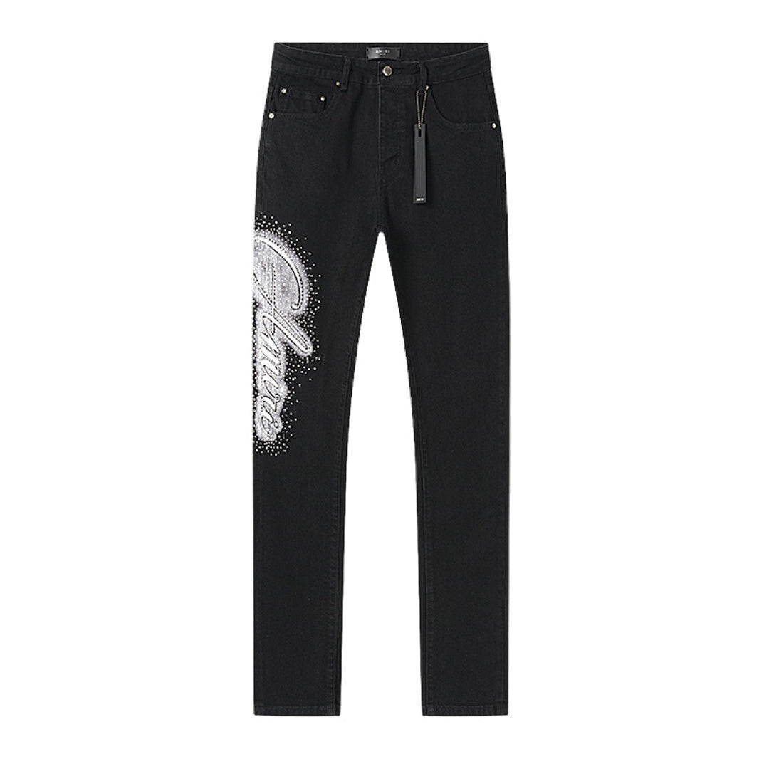 Amiri rhinestone-embellished black jeans