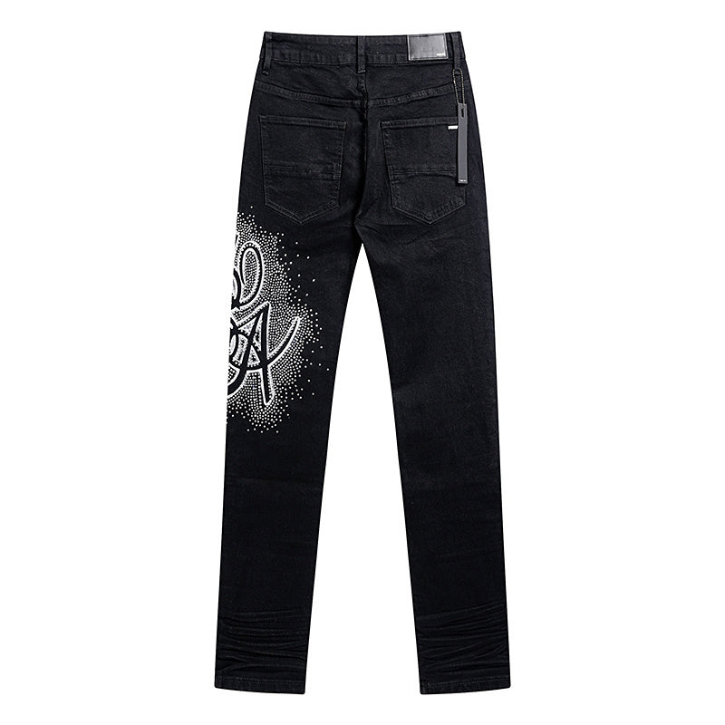 Amiri Blk MA Swirl Crystal Skinny Jeans