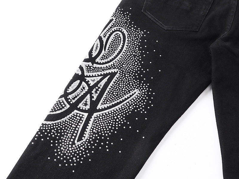 Amiri Blk MA Swirl Crystal Skinny Jeans