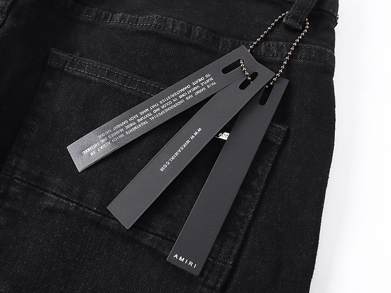 Amiri Blk MA Swirl Crystal Skinny Jeans