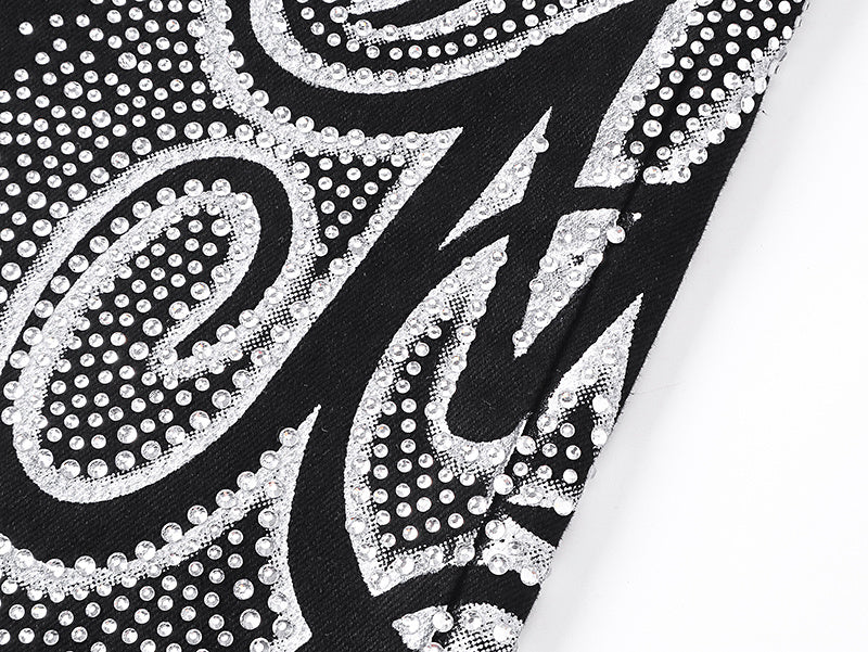 Amiri Blk MA Swirl Crystal Skinny Jeans