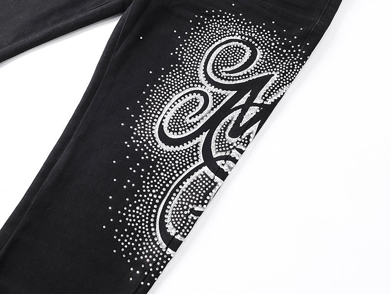 Amiri Blk MA Swirl Crystal Skinny Jeans