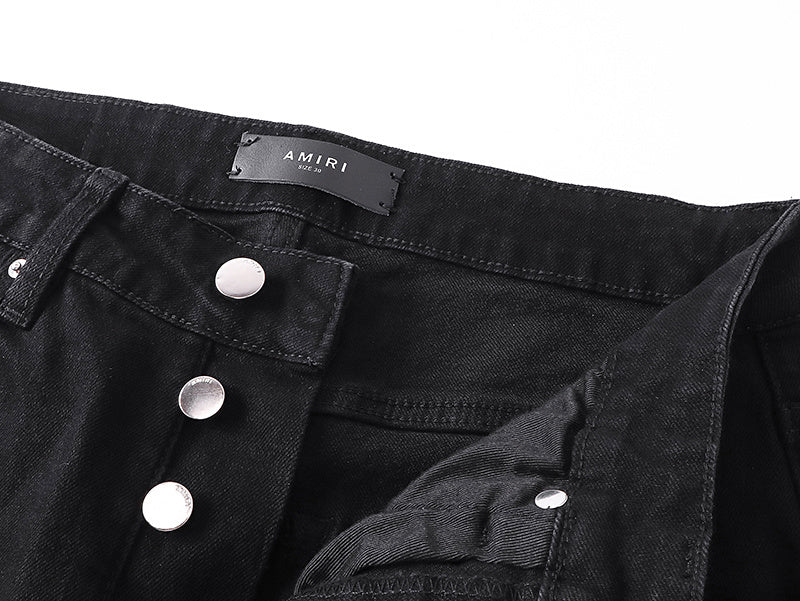 Amiri Blk MA Swirl Crystal Skinny Jeans