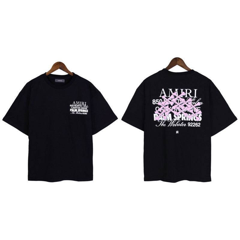 AM X 'Stacked Bones' Black/Pink Tee