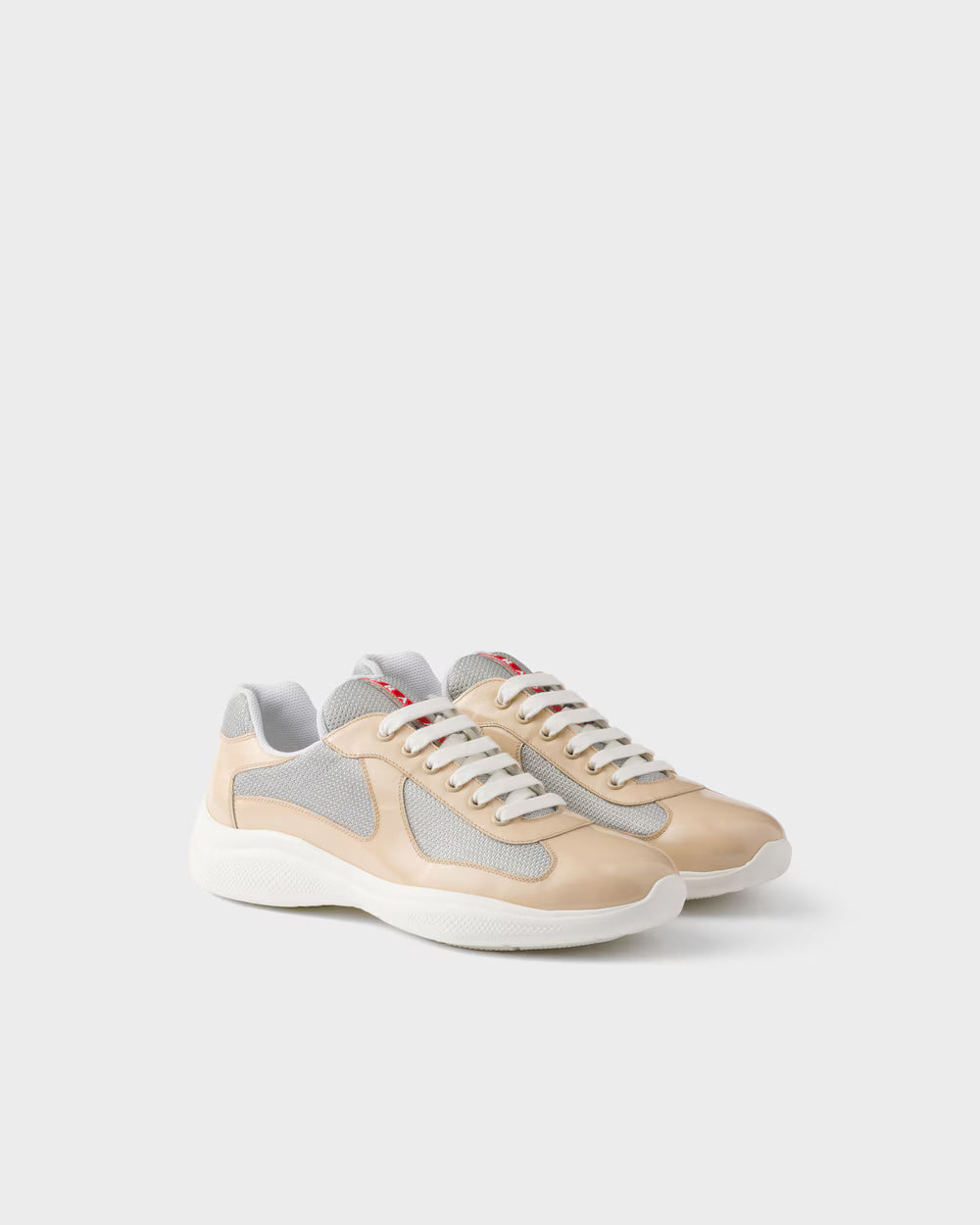 Quartz/Silver Patent leather and technical fabric Prada America's Cup sneakers