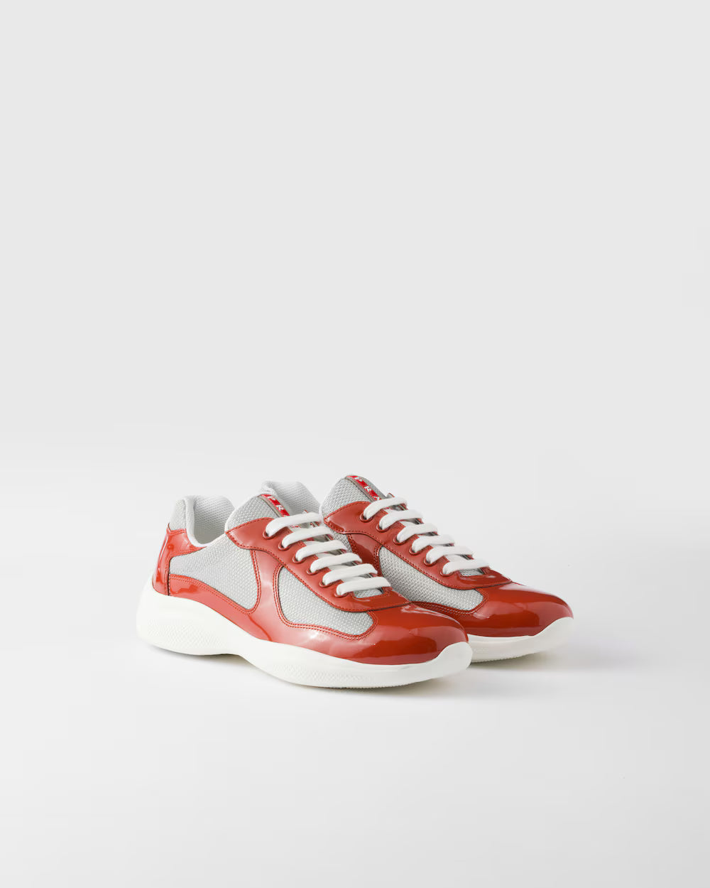 Copper/Silver Patent leather and technical fabric Prada America's Cup sneakers