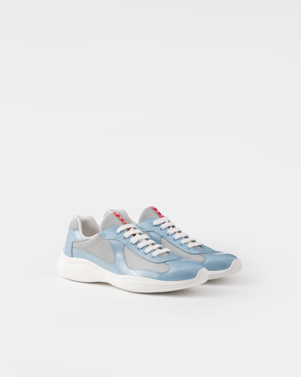 Silver/Celeste Patent leather and technical fabric Prada America's Cup sneakers