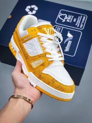 White and yellow Denim Trainer Sneaker